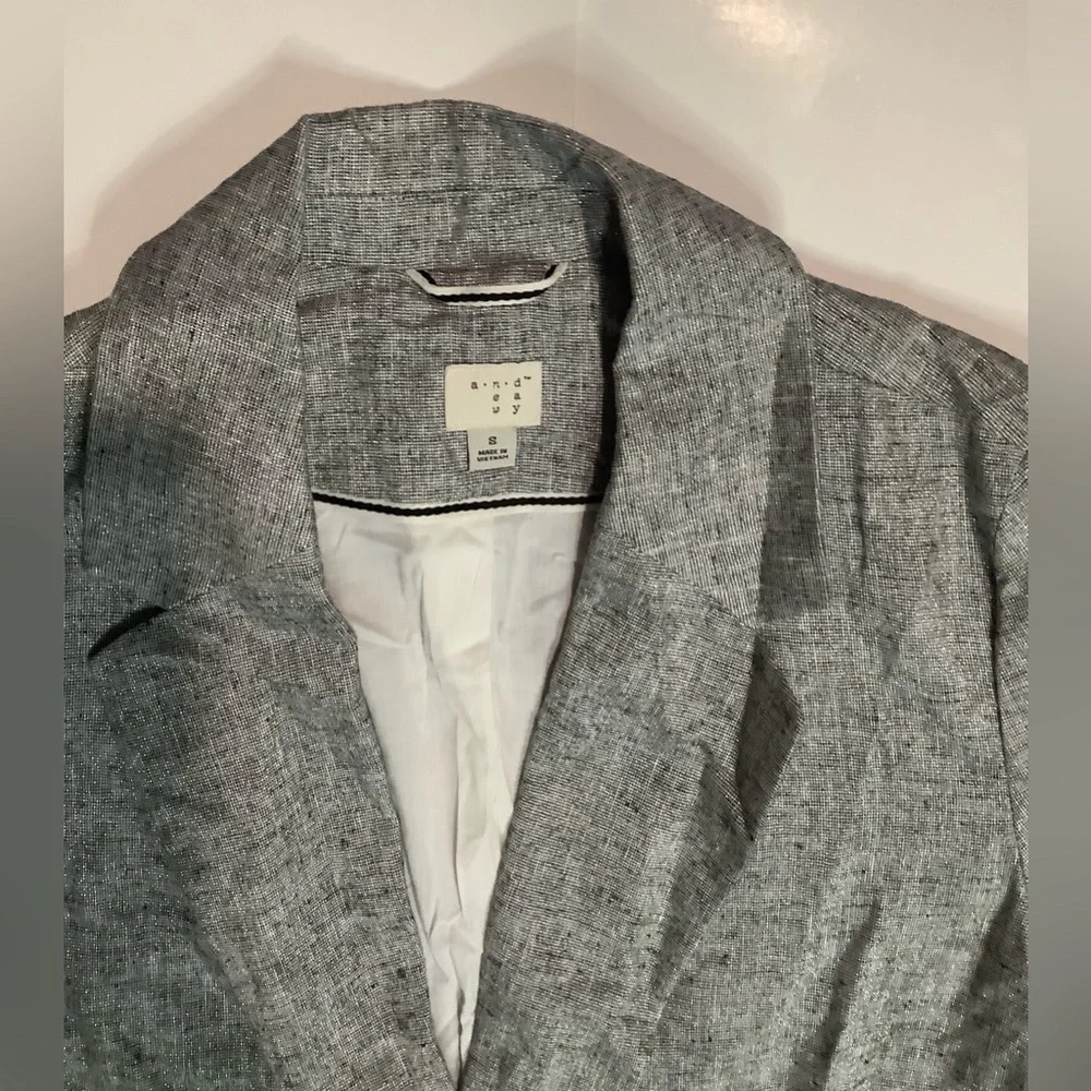 A New Day silver sparkle button in front Pockets Linen Cotton blazer size S - Picture 4 of 10